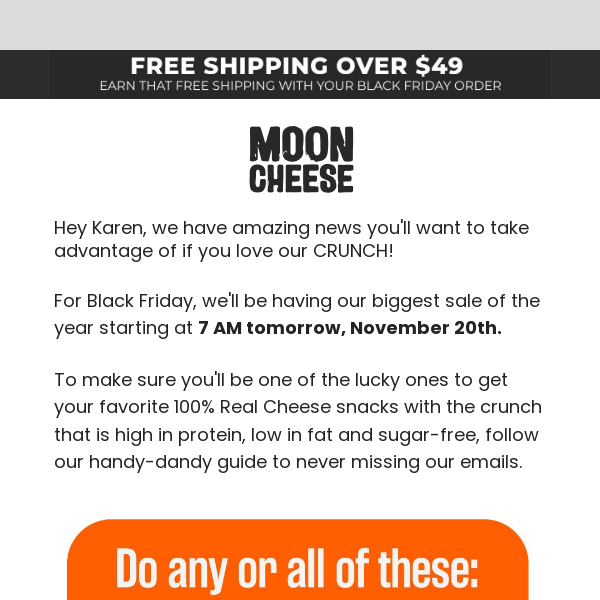 🧀 Open this 📧 Moon Cheese and you won't miss tomorrow's Black Friday Sale