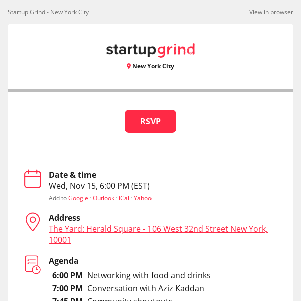 New Event: New York City - How to Scale with Compassion & Guts: Startup Grind feat. Aziz Kaddan (Myndlift)