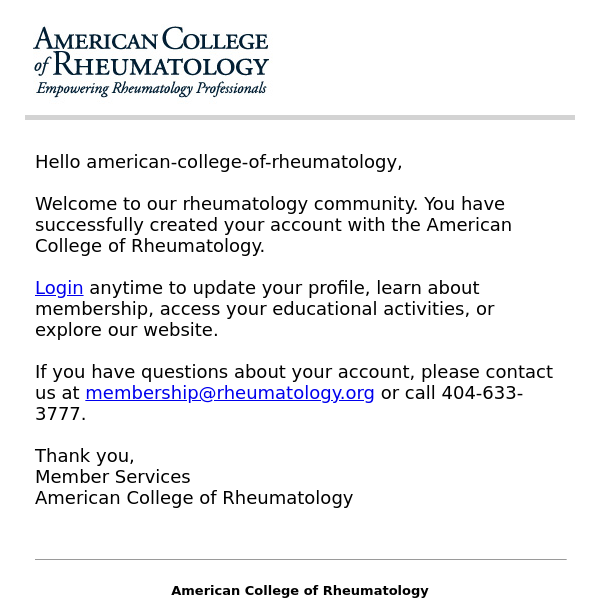 Your New American College of Rheumatology Account
