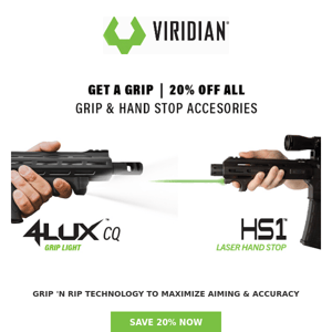 20% OFF the World's Best Hand Stops & Grips Equipped with Lasers + Lights