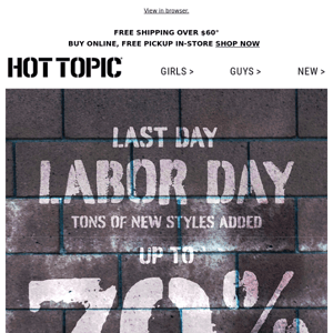 FINAL DAY! Up to 70% Off for Labor Day is ending 🌇