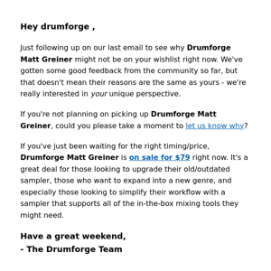 Drumforge Matt Greiner Survey Reminder 📝