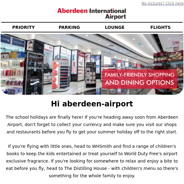 Discover our family-friendly shopping and dining options before you fly Aberdeen Airport 🛍️