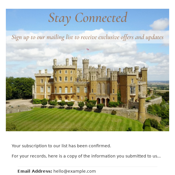 Belvoir Castle: Subscription Confirmed