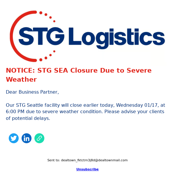 NOTICE: STG SEA Closure Due to Severe Weather