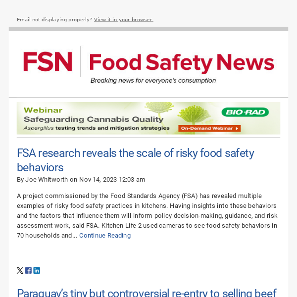 Food Safety News - 11/14/2023 FSA research reveals the scale of risky food  safety behaviors - Food Safety News