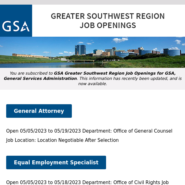 New/Current Job Opportunities in the GSA Greater Southwest Region