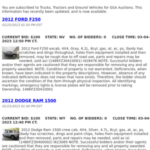 GSA Auctions Trucks, Tractors and Ground Vehicles Update