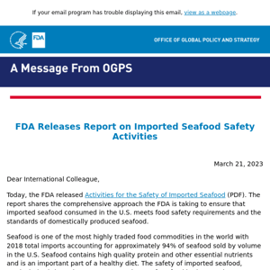 FDA Releases Report on Imported Seafood Safety Activities
