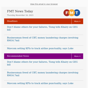 FMT Headlines Today - Thursday November 16, 2023