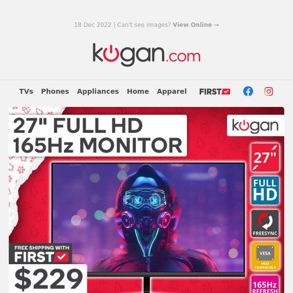 🖥 27" Full HD 165Hz Monitor Just $229 for Christmas - Hurry, Ends Tomorrow!