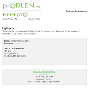 HGH-Pro/ProBLEN Customer Registration