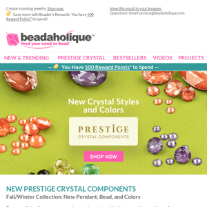 Just Arrived: New Crystal Colors, Pendant Style and Bead Shape from PRESTIGE