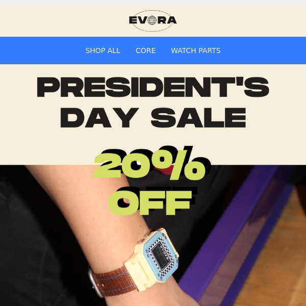 20% OFF President's Day Sale! 👔