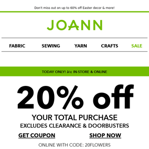 🚨 20% OFF your total purchase for today only!