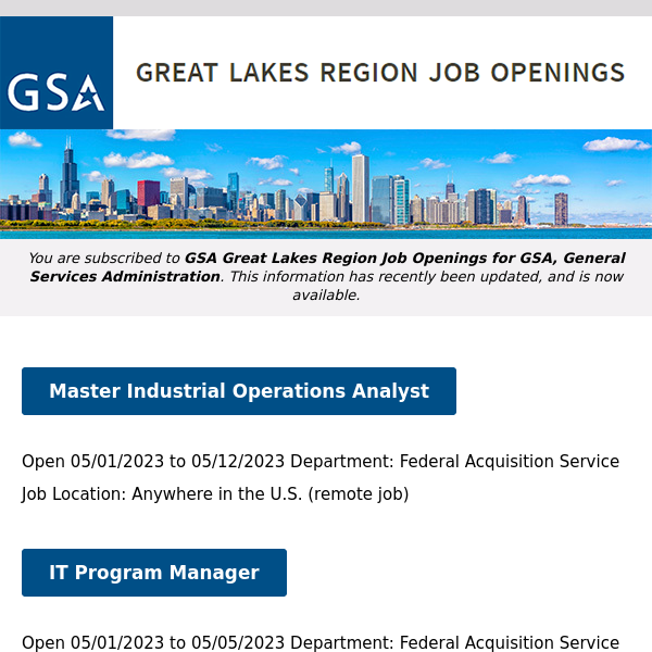 New/Current Job Opportunities in the GSA Great Lakes Region