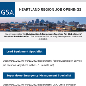 New/Current Job Opportunities in the GSA Heartland Region