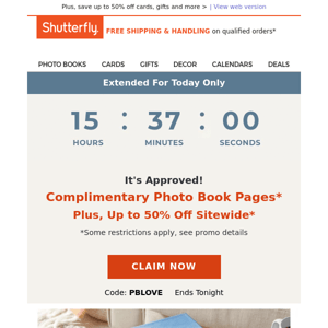 It's official: You're getting unlimited COMPLIMENTARY photo book pages for (1) more day!