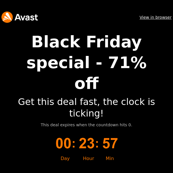 Open this email to save 71% with Avast this Black Friday