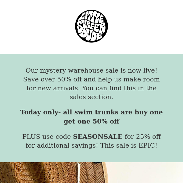 Warehouse sale + end of summer sale