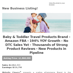 Baby & Toddler Travel Products Brand - Amazon FBA - 194% YOY Growth - No DTC Sales Yet - Thousands of Strong Product Reviews