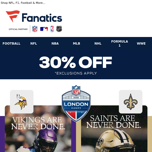 TODAY ONLY | 30% Off NFL London Game