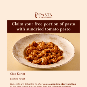 🍽️Get a FREE Portion of our Pesto Pasta ⏳