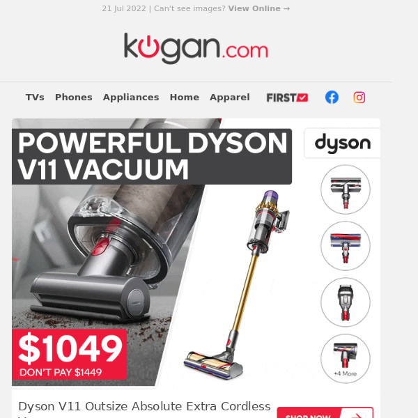 Dyson V11 Cordless Vacuum Cleaner $1049 (Don't Pay $1449) - Get One Before They're Gone!