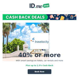 40% Off Travelocity and Cash Back Deals for Everyone