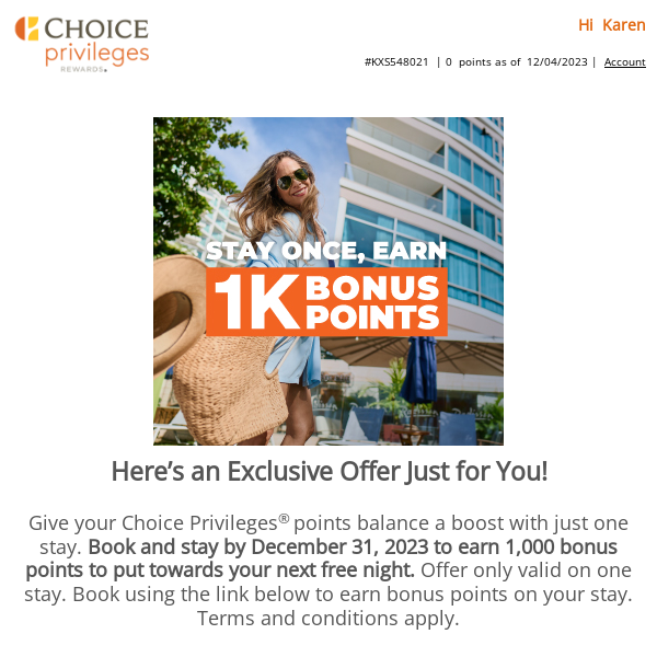 One Stay = 1K Bonus Points!