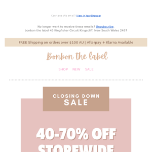 🚨 CLOSING DOWN SALE 🚨 40-70% OFF