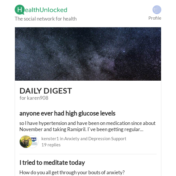 "I tried to meditate today " and 11 more from HealthUnlocked