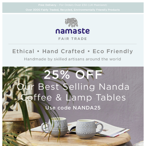25% Off Our Best Selling Nanda Coffee & Lamp Tables