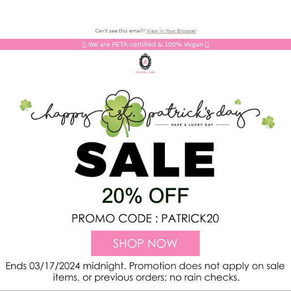 20% OFF 🍀 St. Patrick’s Day Sale!
