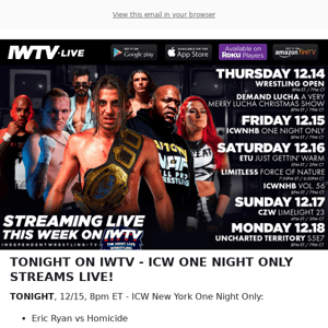 TONIGHT on IWTV - ICW One Night Only!
