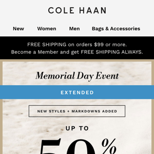Memorial Day Event EXTENDED with new markdowns