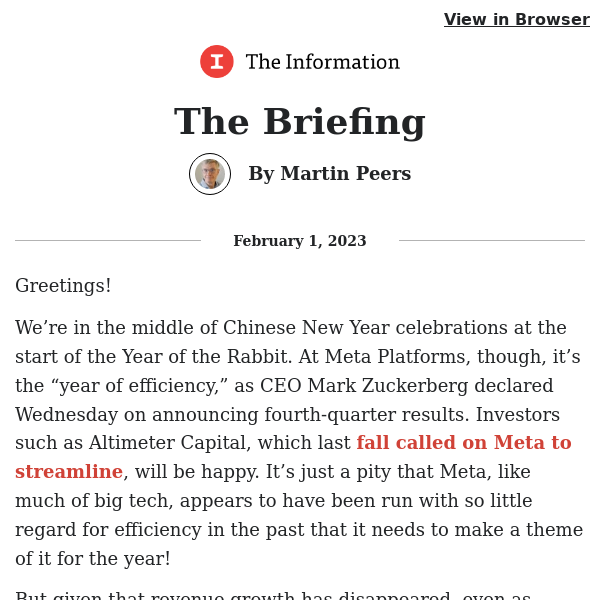 The Briefing: Meta Declares ‘Year of Efficiency’ as Revenue Stagnates