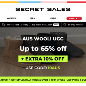 Up to 65% off + EXTRA 10% off Aus Wooli Ugg! Ideal for autumn...