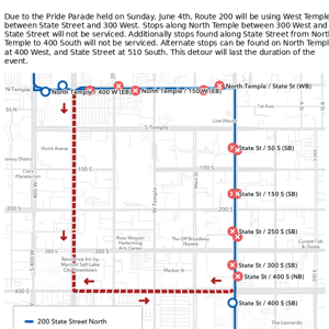 200 - State Street (North Temple – Murray Central) Pride Parade Detour