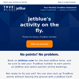 JetBlue, your November TrueBlue Statement is ready!