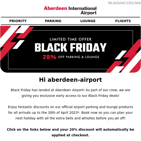 Exclusive early access to Black Friday offers Aberdeen Airport 🏷️