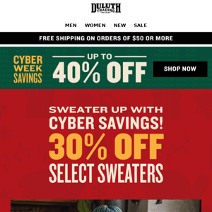 Cyber Sweater Savings - 30% OFF This Week ONLY!