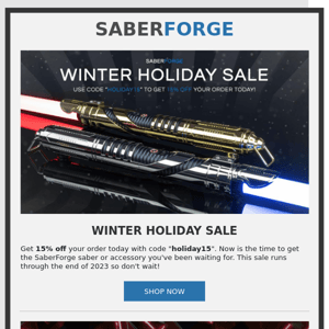 SaberForge 15% OFF Winter Holiday Sale Starts Now