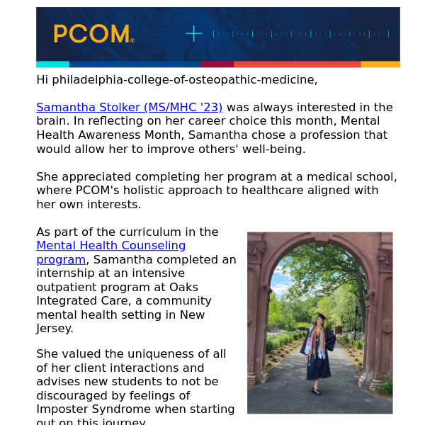 Mental health counseling student on why she chose PCOM