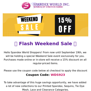 Flash Weekend Sale! 15% OFF
