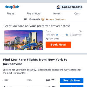 ✈ Your New York - Jacksonville Flight Alert 