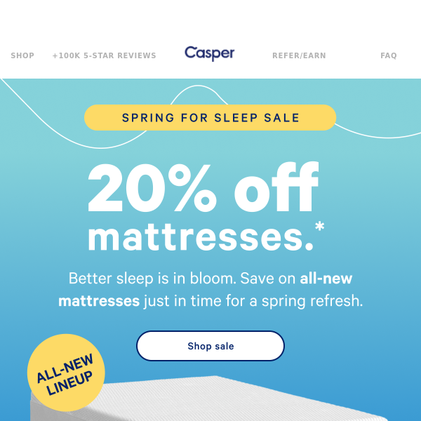 Spring into better sleep with 20% off mattresses. 🌷