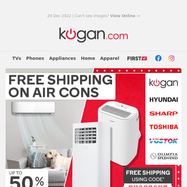 ❄️ Air Conditioners: Up to 50% OFF* & Free Shipping^ in Boxing Day Sale!