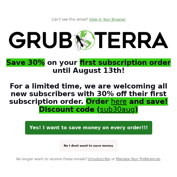 30% off First Subscription Purchase! Limited time offer!
