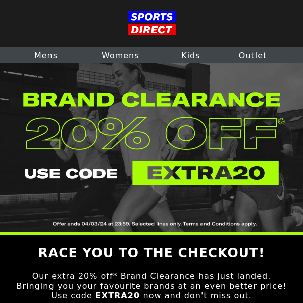 Extra 20% off Brand Clearance is here 🎉